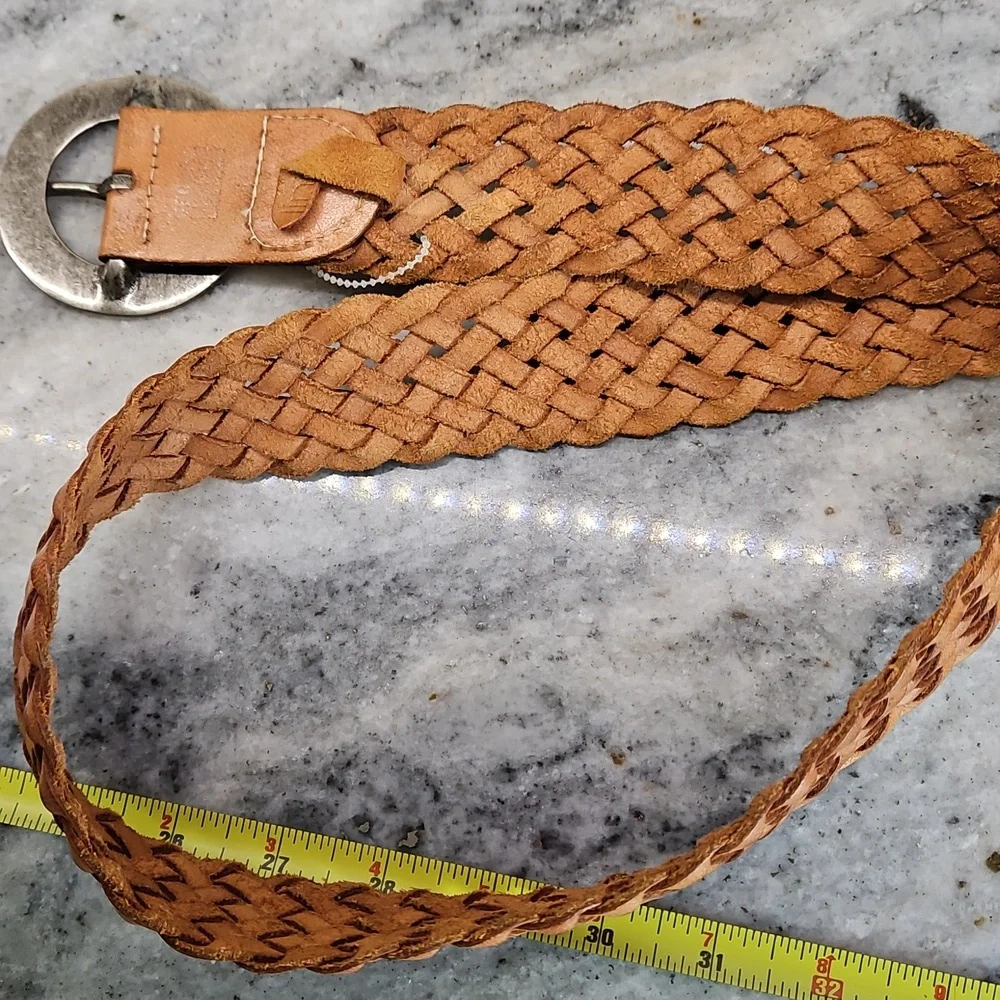 Nwot Leather  Boho Western Braided Belt  with Hannered Buckle